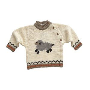 Cream and Tan Knit Sweater Size 12 Months New Condition Made in France Berlingot